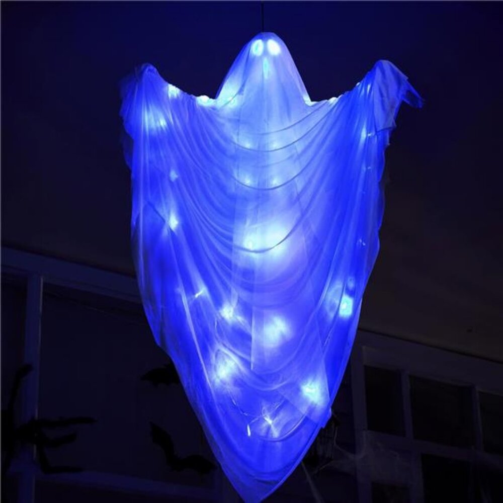 63" Halloween Light-up Hanging Ghost, Flying Ghost with Blue Glowing Body